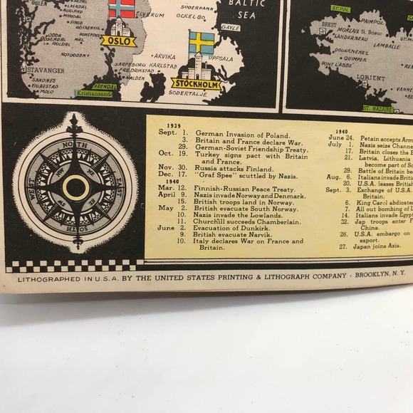 Vintage Stanley Turner New Dated Events WWII Map The Grolier Society Ltd. pub. - Picture 12 of 14